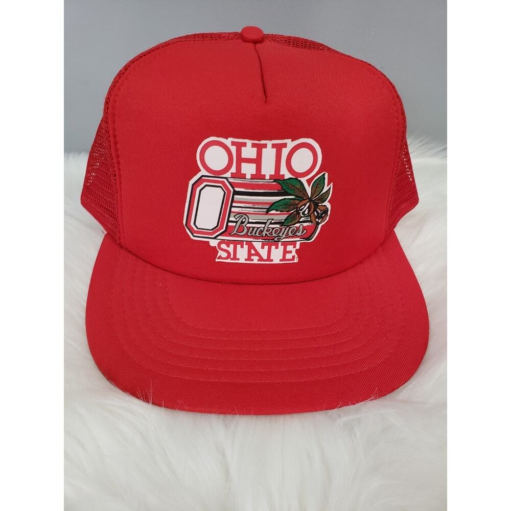 Vintage Ohio State Buckeyes Pom‎ Mesh Trucker Snapback Red Hat OSU
